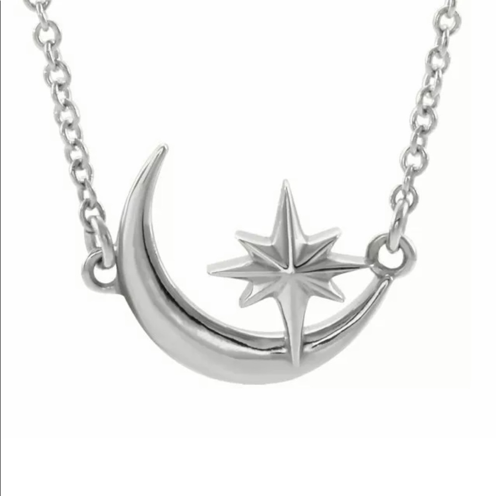 Silver Crescent Moon and Star Necklace